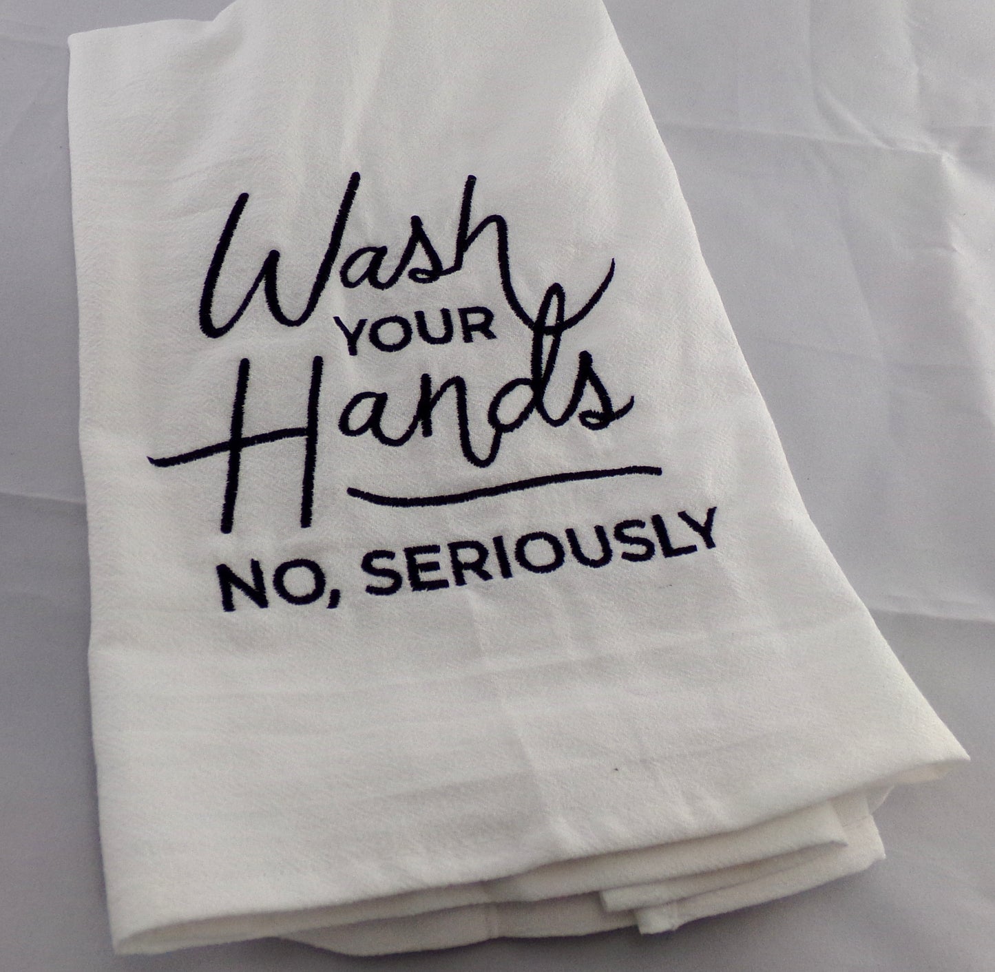 Wash Your Hands Embroidered Kitchen Tea Towel